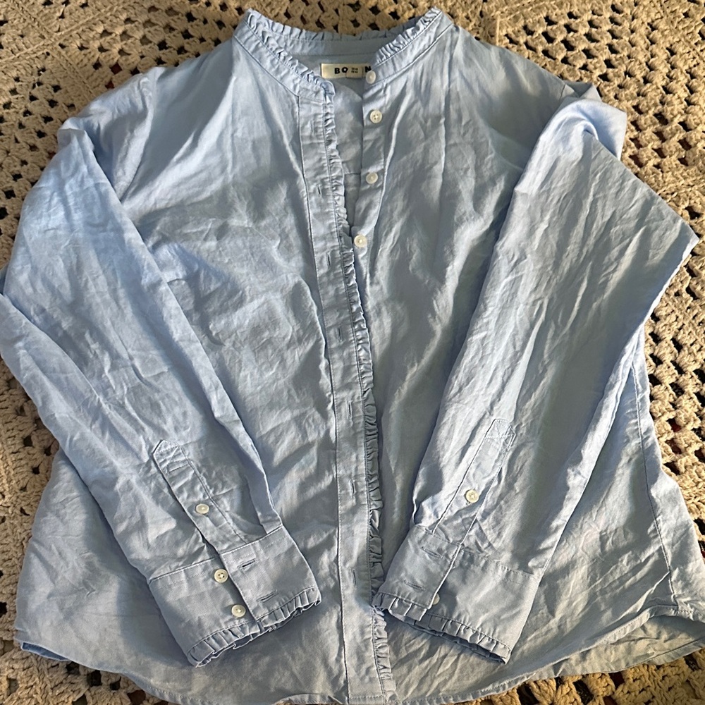 Light Blue Ruffle Button-Up Shirt